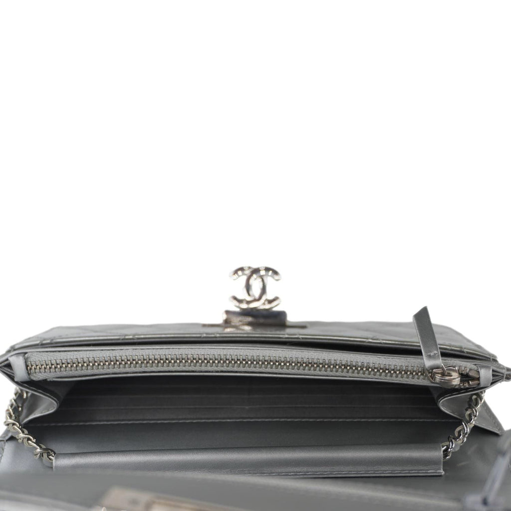 Chanel Golden Class Quilted Leather Wallet on Chain Bag Silver