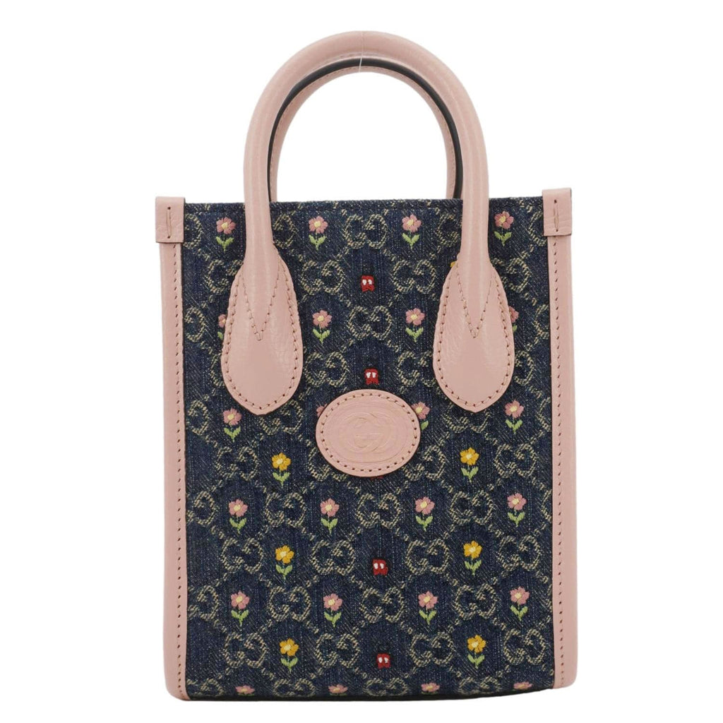 GUCCI Interlocking G Mini Denim Tote Shoulder Bag Pink 671623