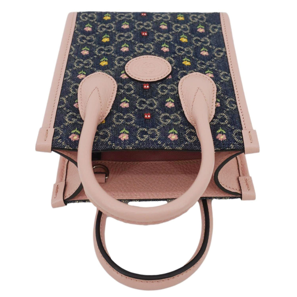 GUCCI Interlocking G Mini Denim Tote Shoulder Bag Pink 671623