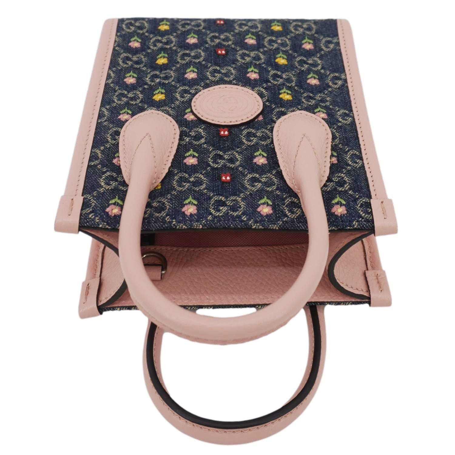 GUCCI Interlocking G Mini Denim Tote Shoulder Bag Pink 671623