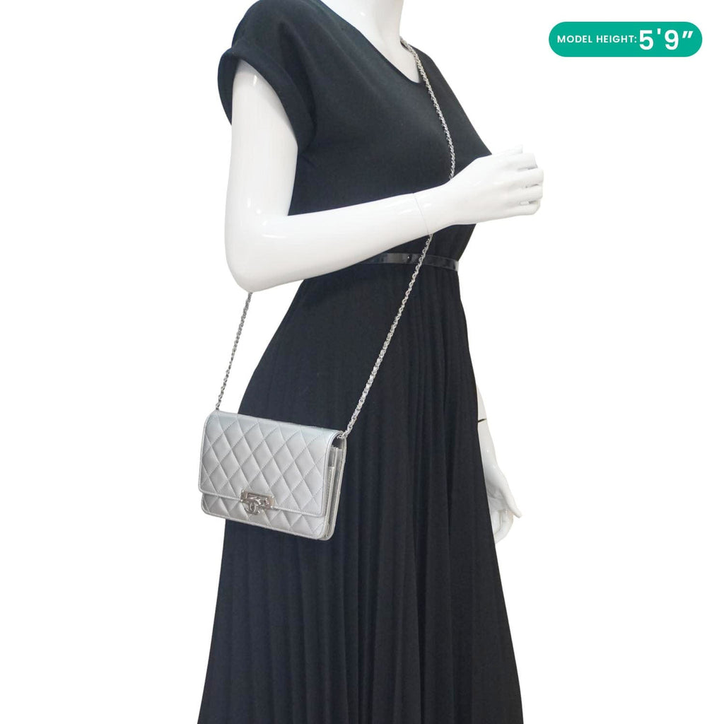 Chanel Golden Class Quilted Leather Wallet on Chain Bag Silver