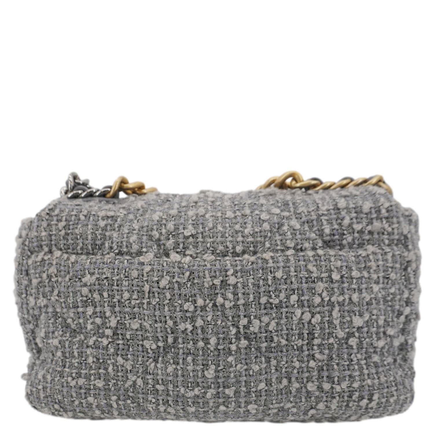Chanel 19 Flap Medium Quilted Tweed Shoulder Bag Gray