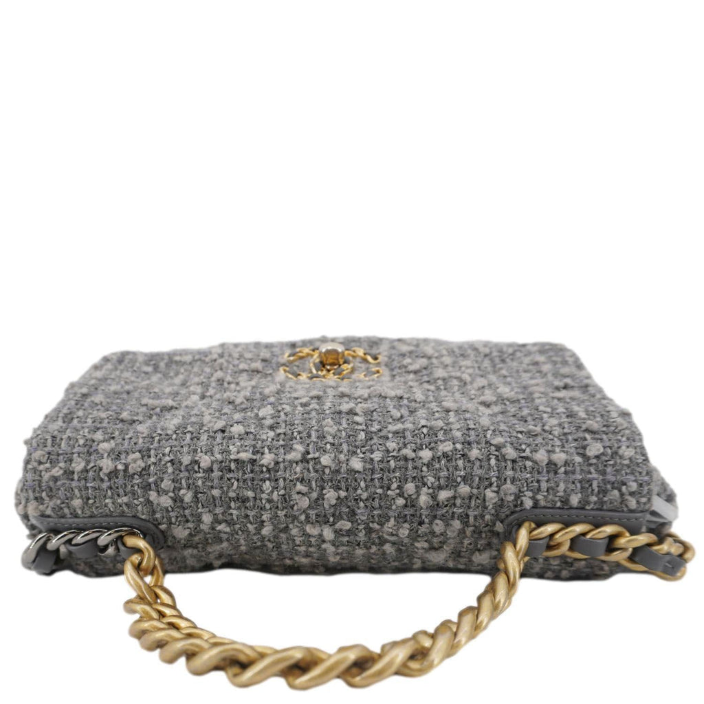 Chanel 19 Flap Medium Quilted Tweed Shoulder Bag Gray