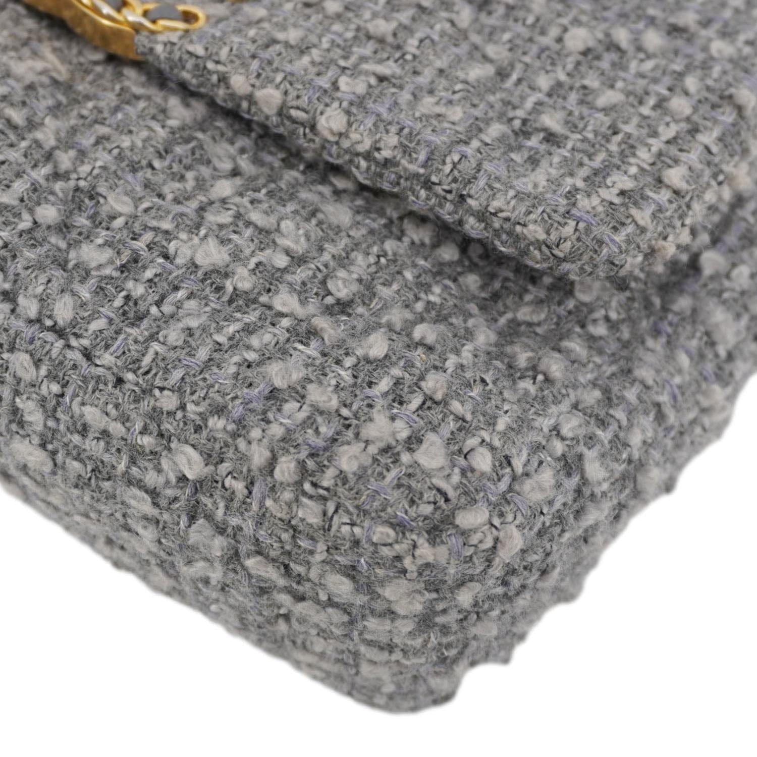 Chanel 19 Flap Medium Quilted Tweed Shoulder Bag Gray