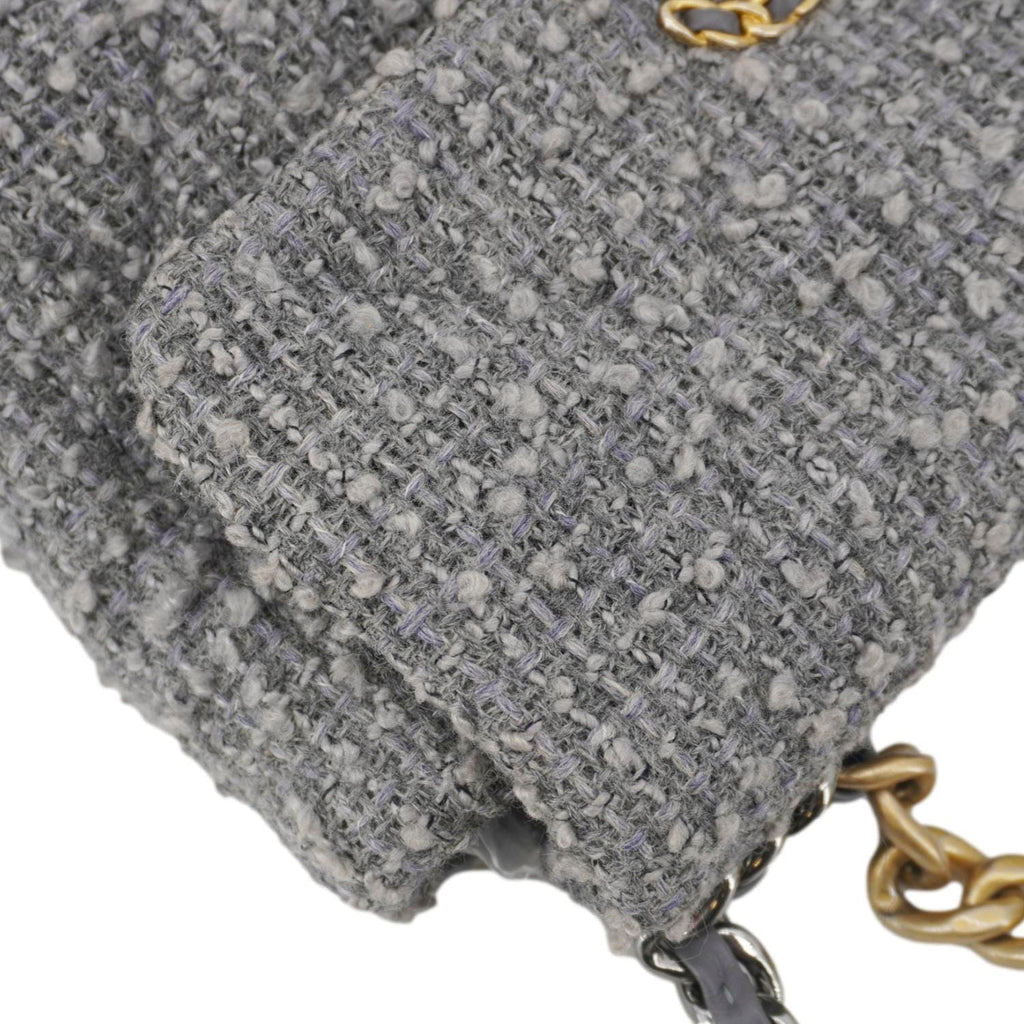 Chanel 19 Flap Medium Quilted Tweed Shoulder Bag Gray