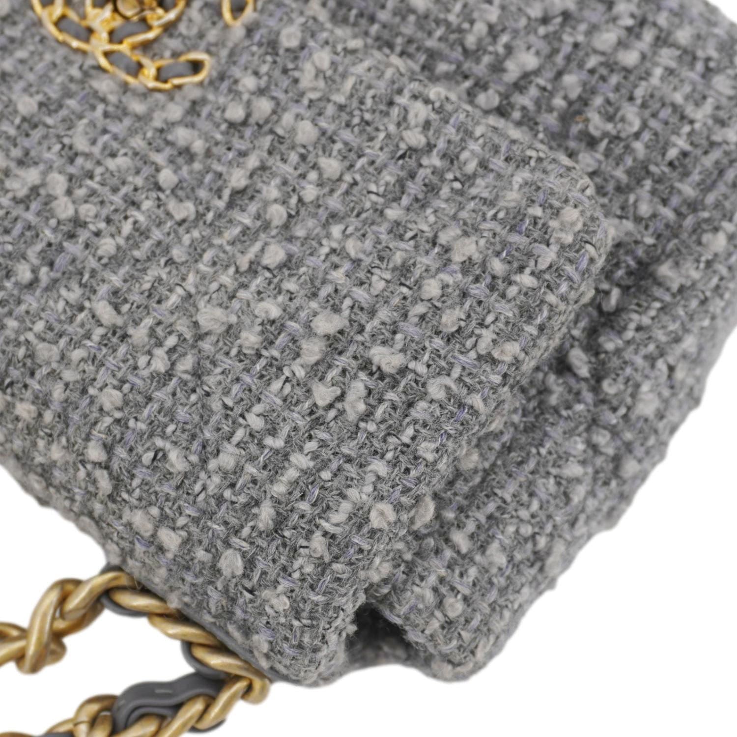 Chanel 19 Flap Medium Quilted Tweed Shoulder Bag Gray