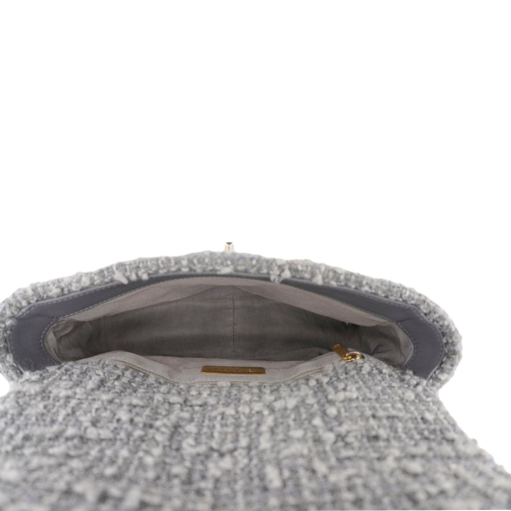 Chanel 19 Flap Medium Quilted Tweed Shoulder Bag Gray