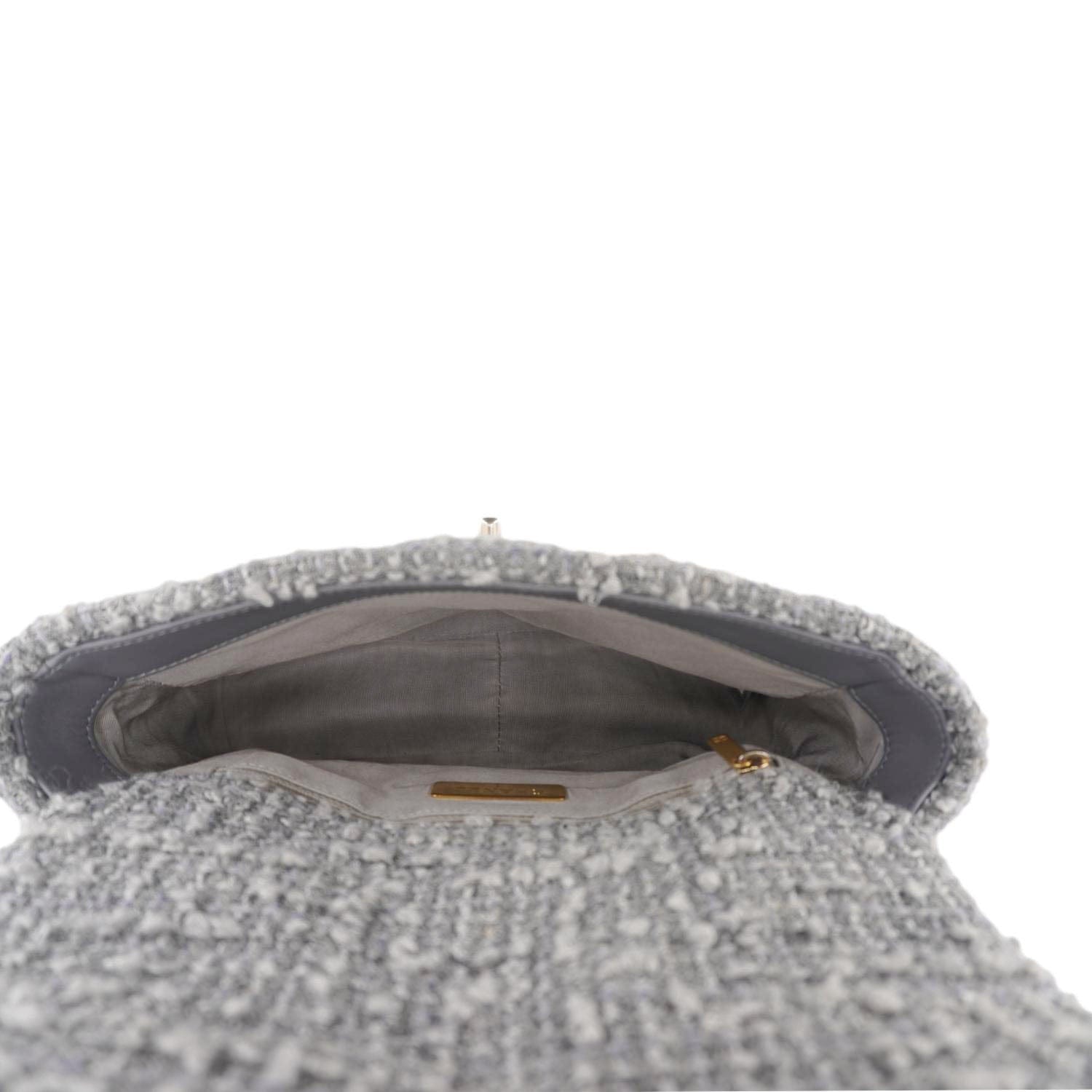 Chanel 19 Flap Medium Quilted Tweed Shoulder Bag Gray