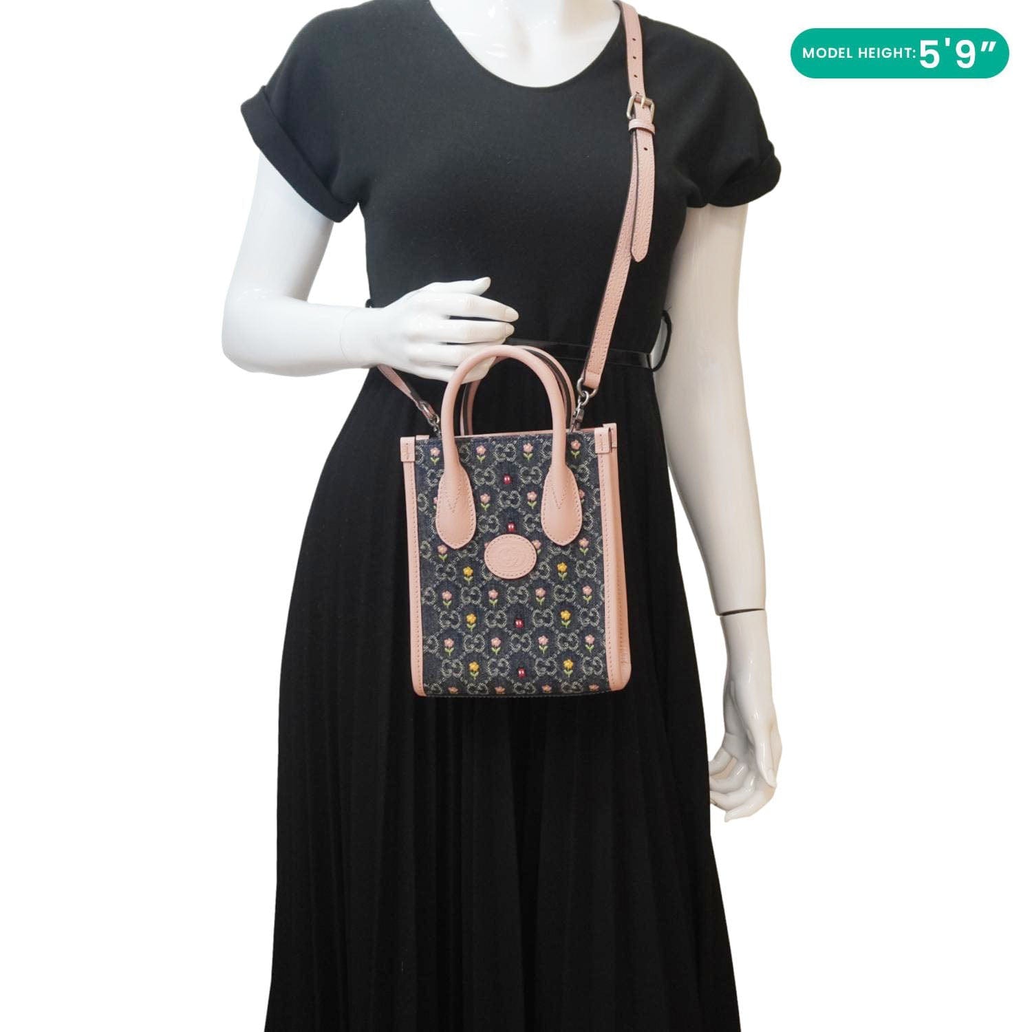 GUCCI Interlocking G Mini Denim Tote Shoulder Bag Pink 671623