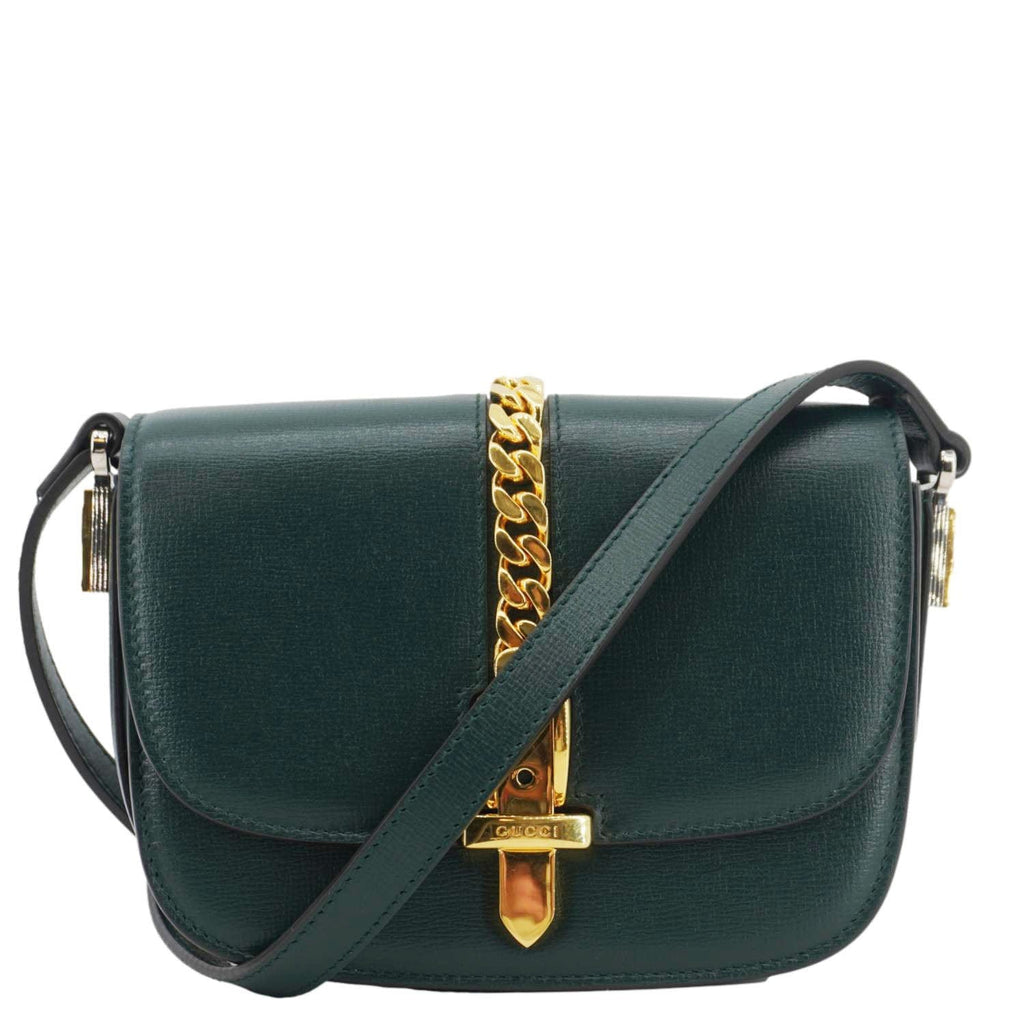GUCCI Sylvie 1969 Mini Leather Shoulder Bag Green 615965