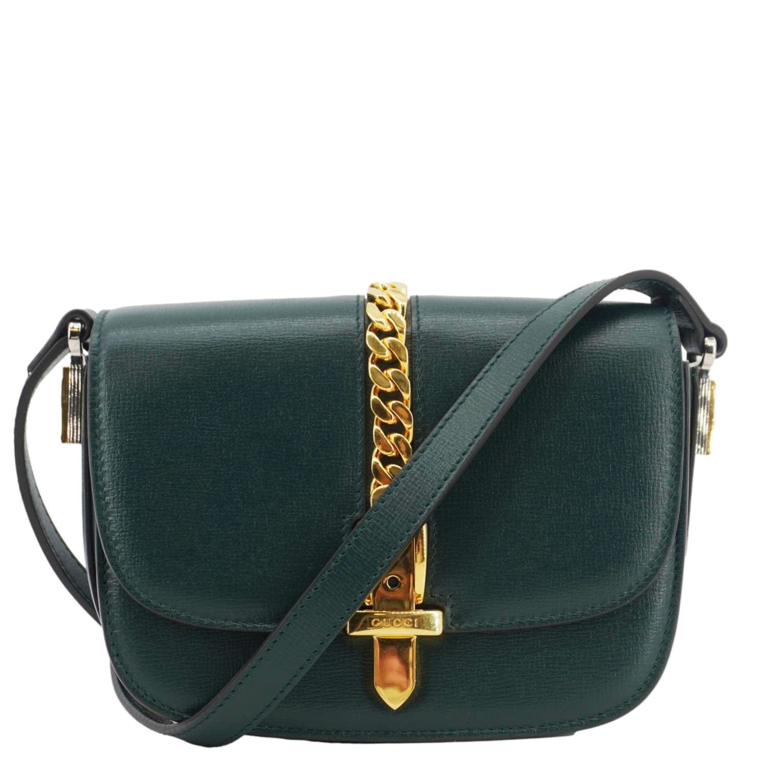 GUCCI Sylvie 1969 Mini Leather Shoulder Bag Green 615965