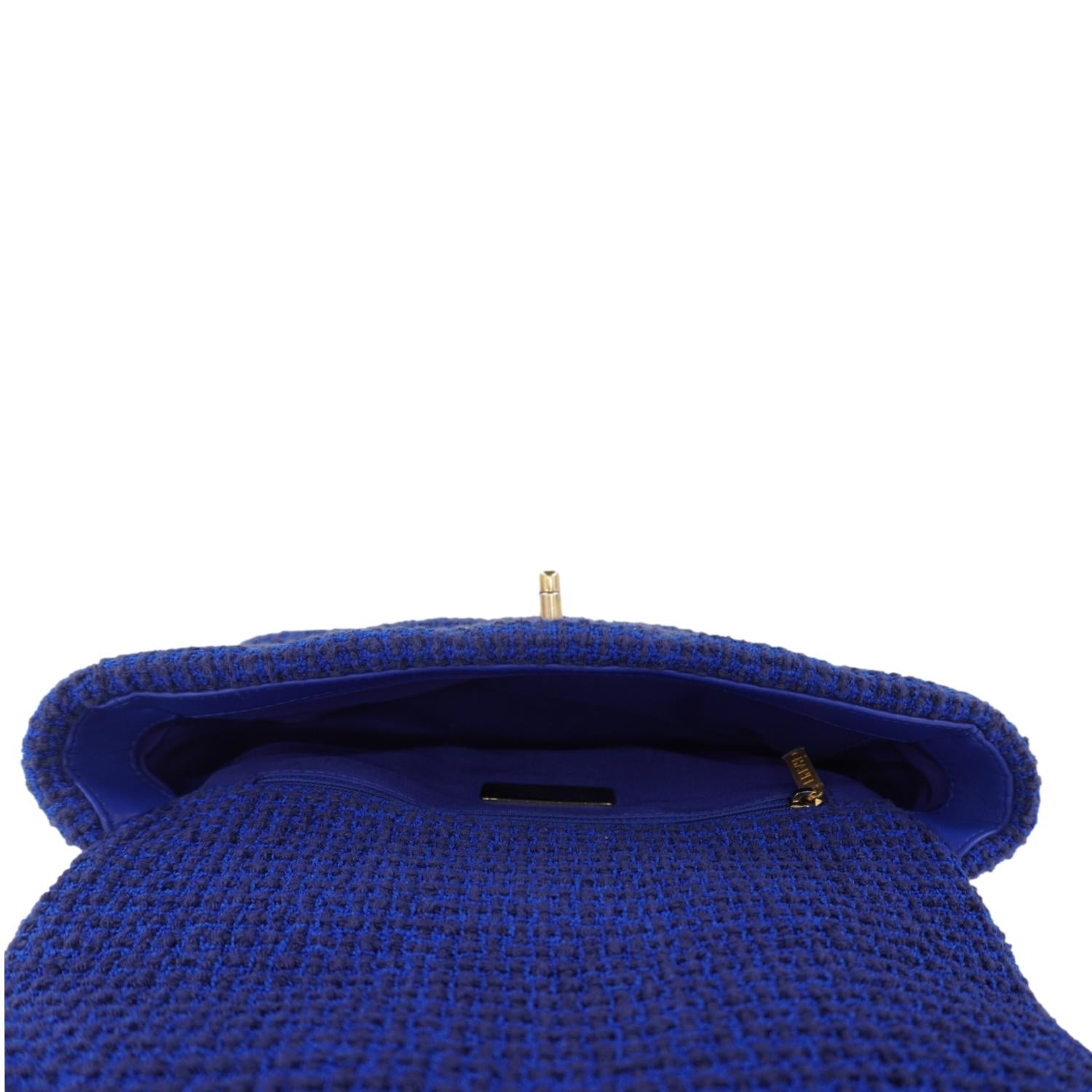 Chanel 19 Flap Quilted Tweed Shoulder Bag Blue