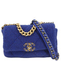 Chanel 19 Flap Quilted Tweed Shoulder Bag Blue