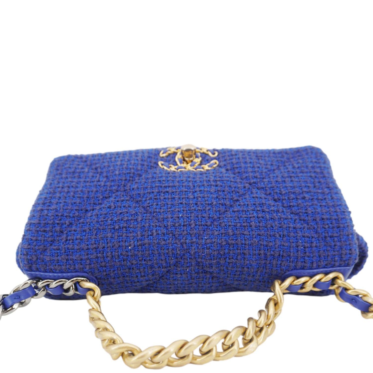 Chanel 19 Flap Quilted Tweed Shoulder Bag Blue