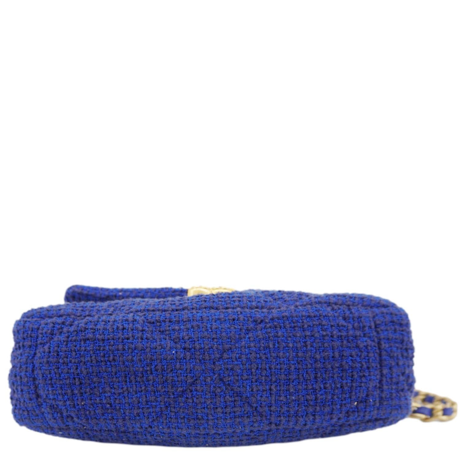 Chanel 19 Flap Quilted Tweed Shoulder Bag Blue