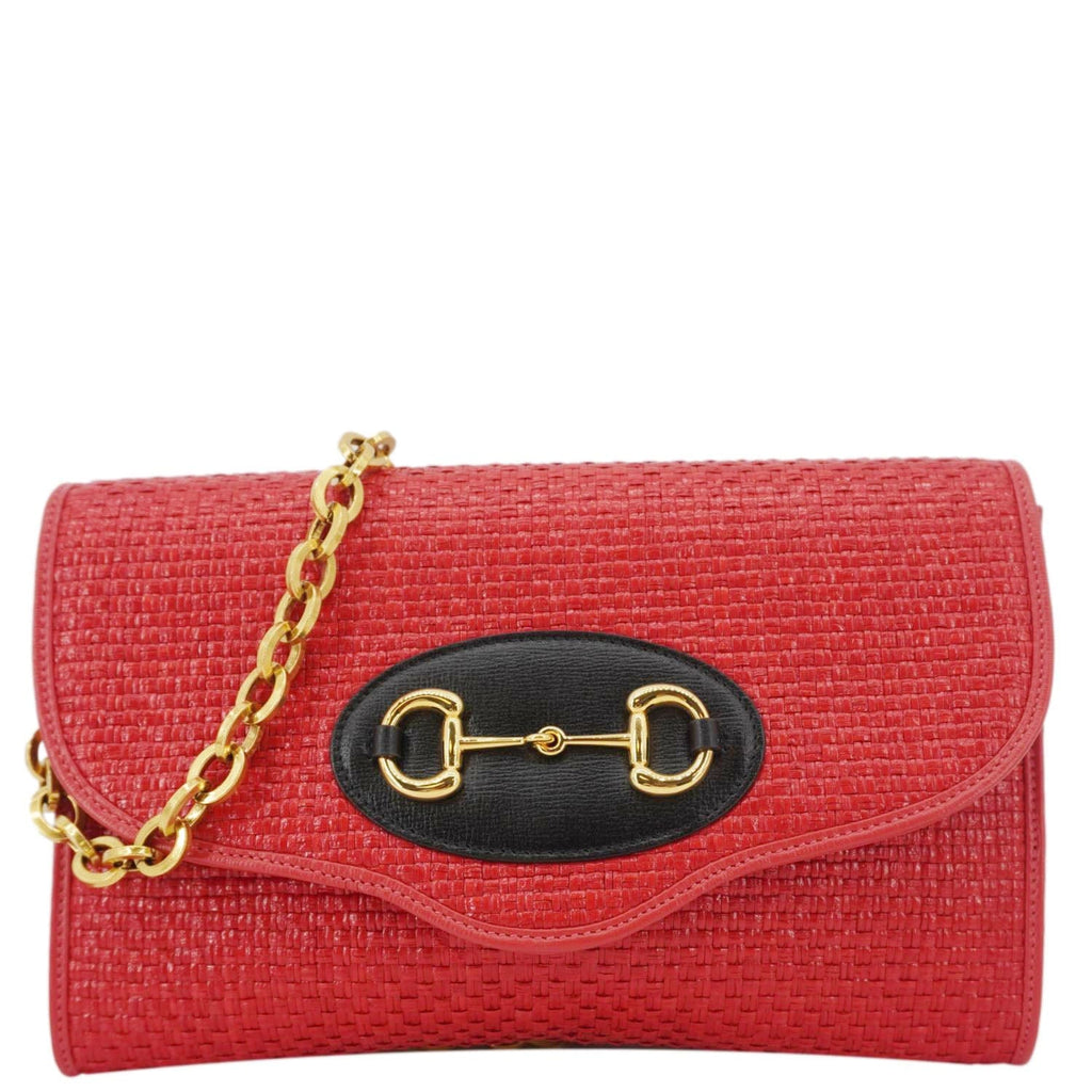 GUCCI Horsebit 1955 Straw Shoulder Bag Red 655667