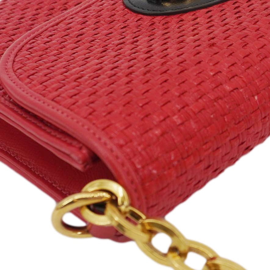 GUCCI Horsebit 1955 Straw Shoulder Bag Red 655667