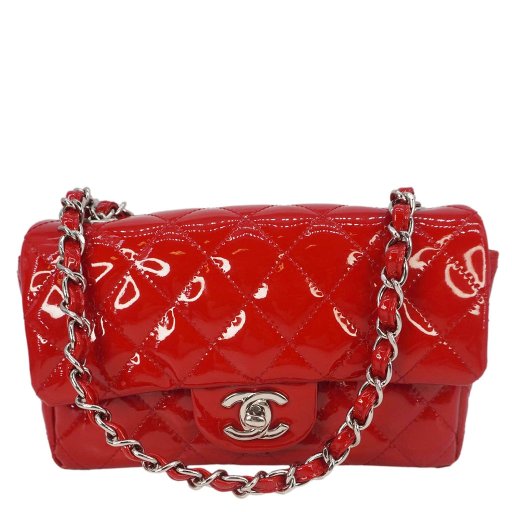 Chanel Classic Rectangular Flap Mini Quilted Patent Leather Shoulder Bag Red