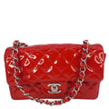 Chanel Classic Rectangular Flap Mini Quilted Patent Leather Shoulder Bag Red