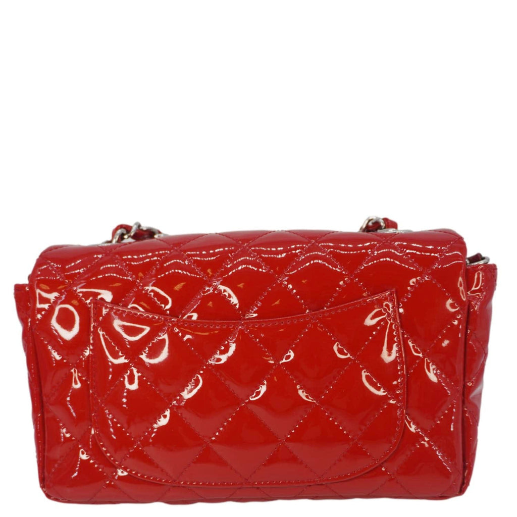 Chanel Classic Rectangular Flap Mini Quilted Patent Leather Shoulder Bag Red