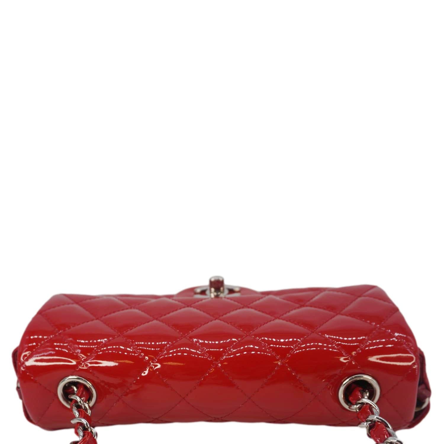 Chanel Classic Rectangular Flap Mini Quilted Patent Leather Shoulder Bag Red