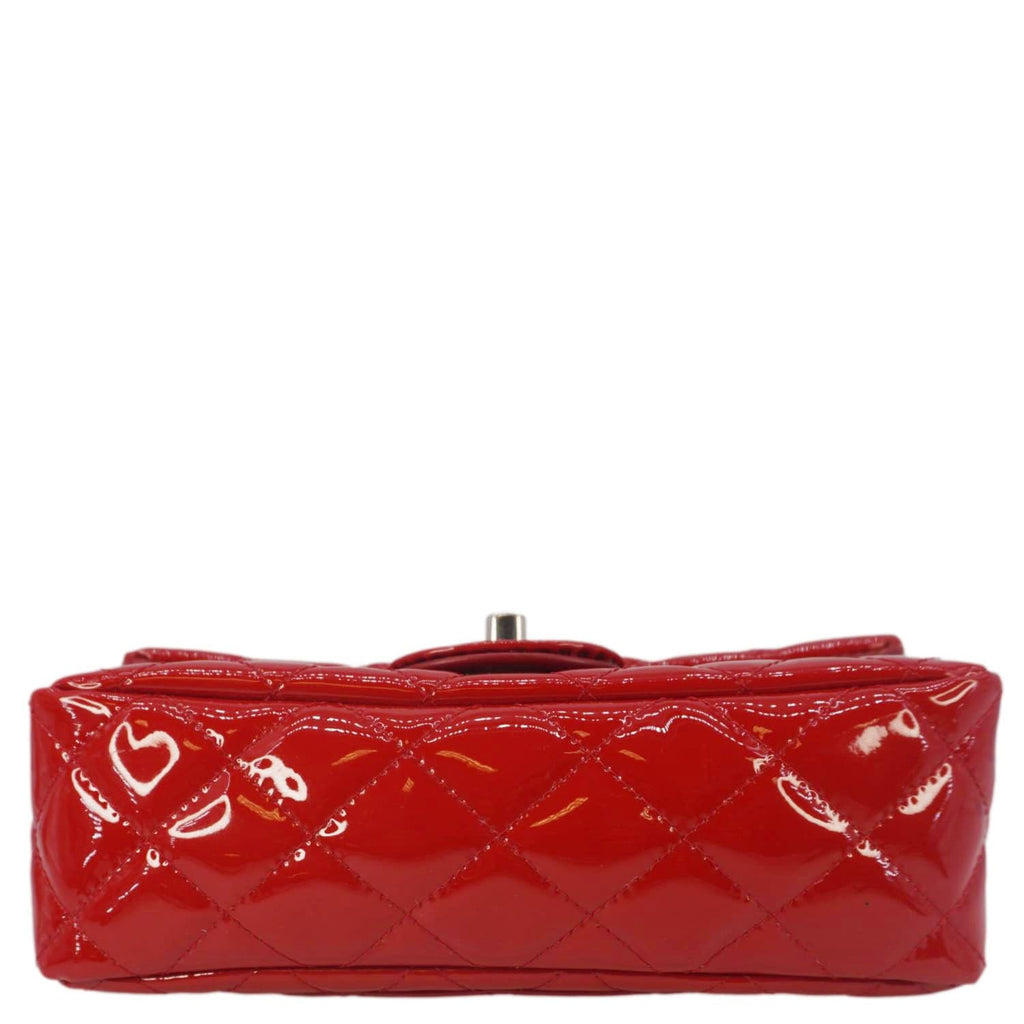 Chanel Classic Rectangular Flap Mini Quilted Patent Leather Shoulder Bag Red