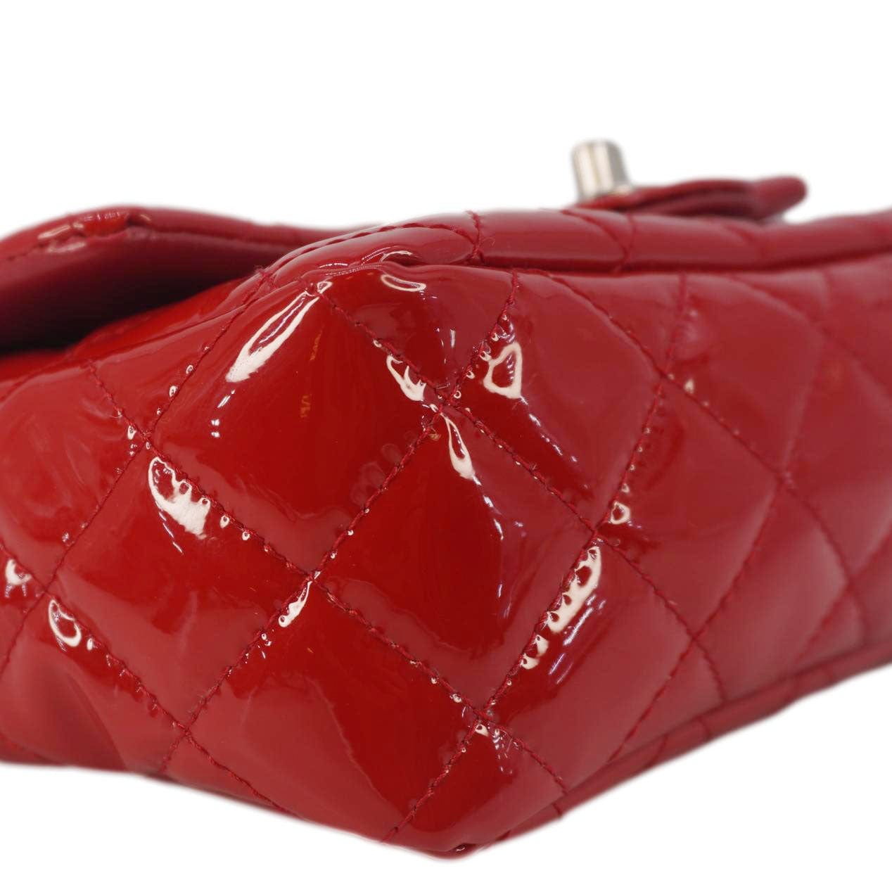 Chanel Classic Rectangular Flap Mini Quilted Patent Leather Shoulder Bag Red