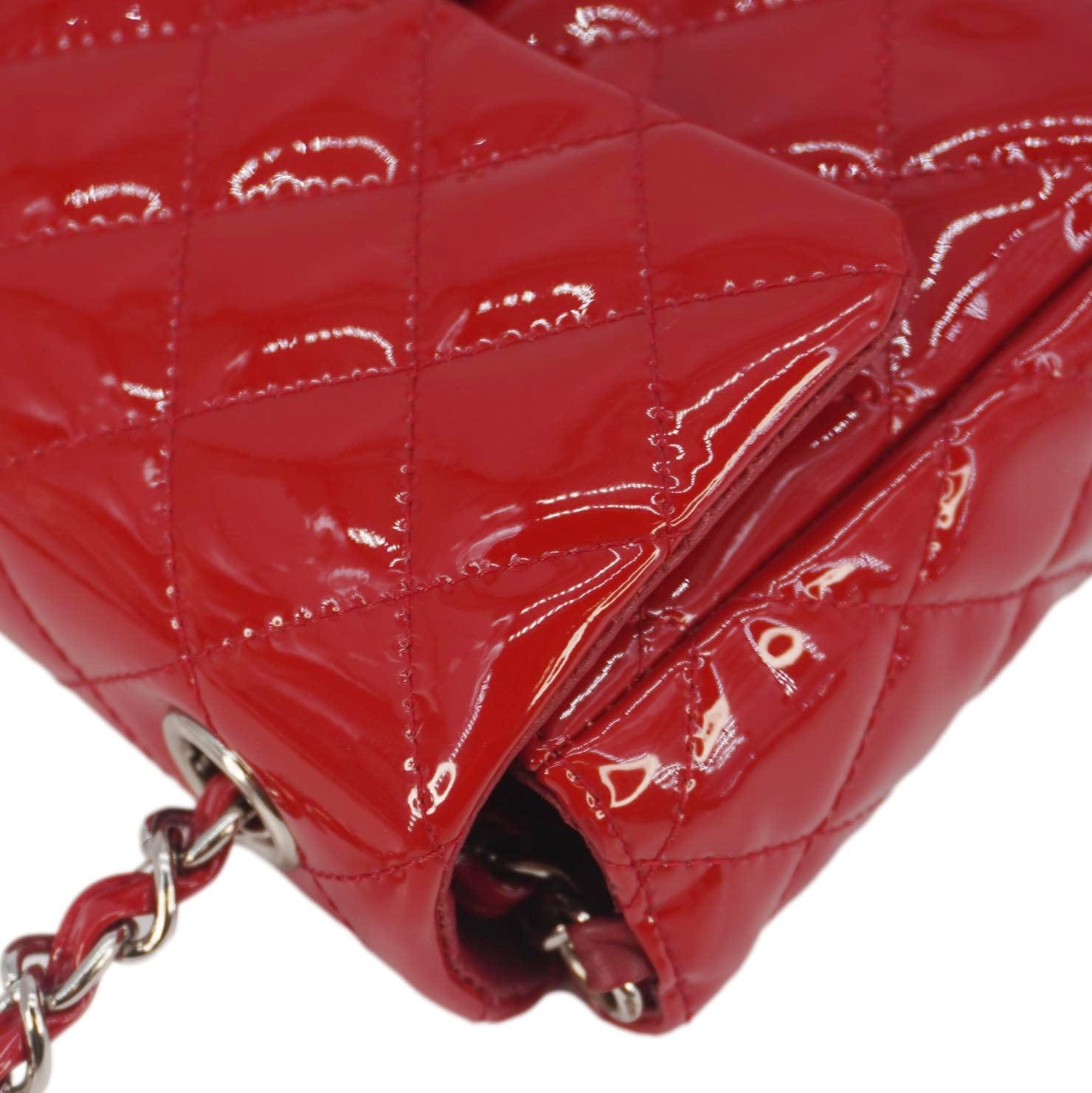 Chanel Classic Rectangular Flap Mini Quilted Patent Leather Shoulder Bag Red