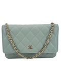 Chanel Wallet On Chain Quilted Caviar Leather Crossbody Bag Light Blue