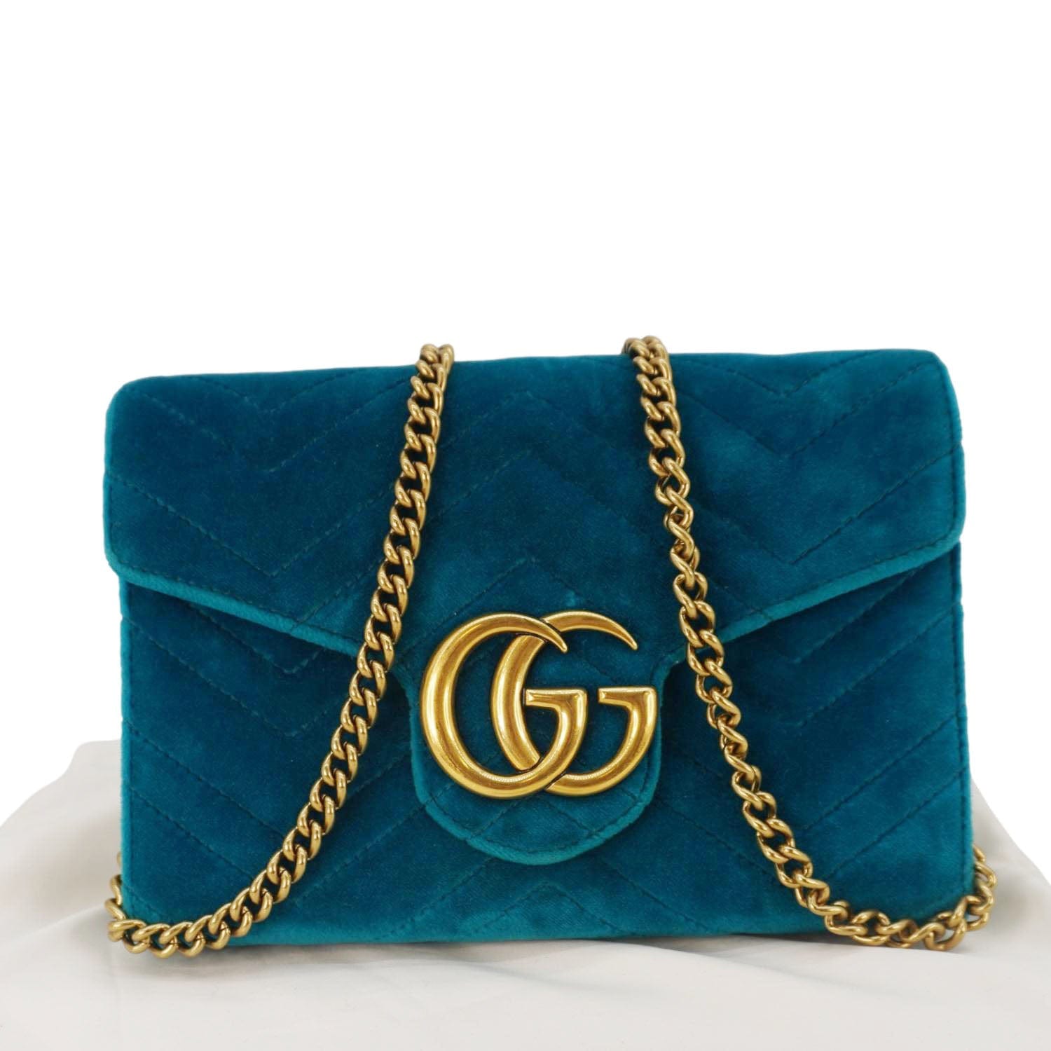 GUCCI Gucci Marmont Matelasse Velvet Chain Wallet Pavone Cyan 474575