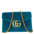 GUCCI Gucci Marmont Matelasse Velvet Chain Wallet Pavone Cyan 474575