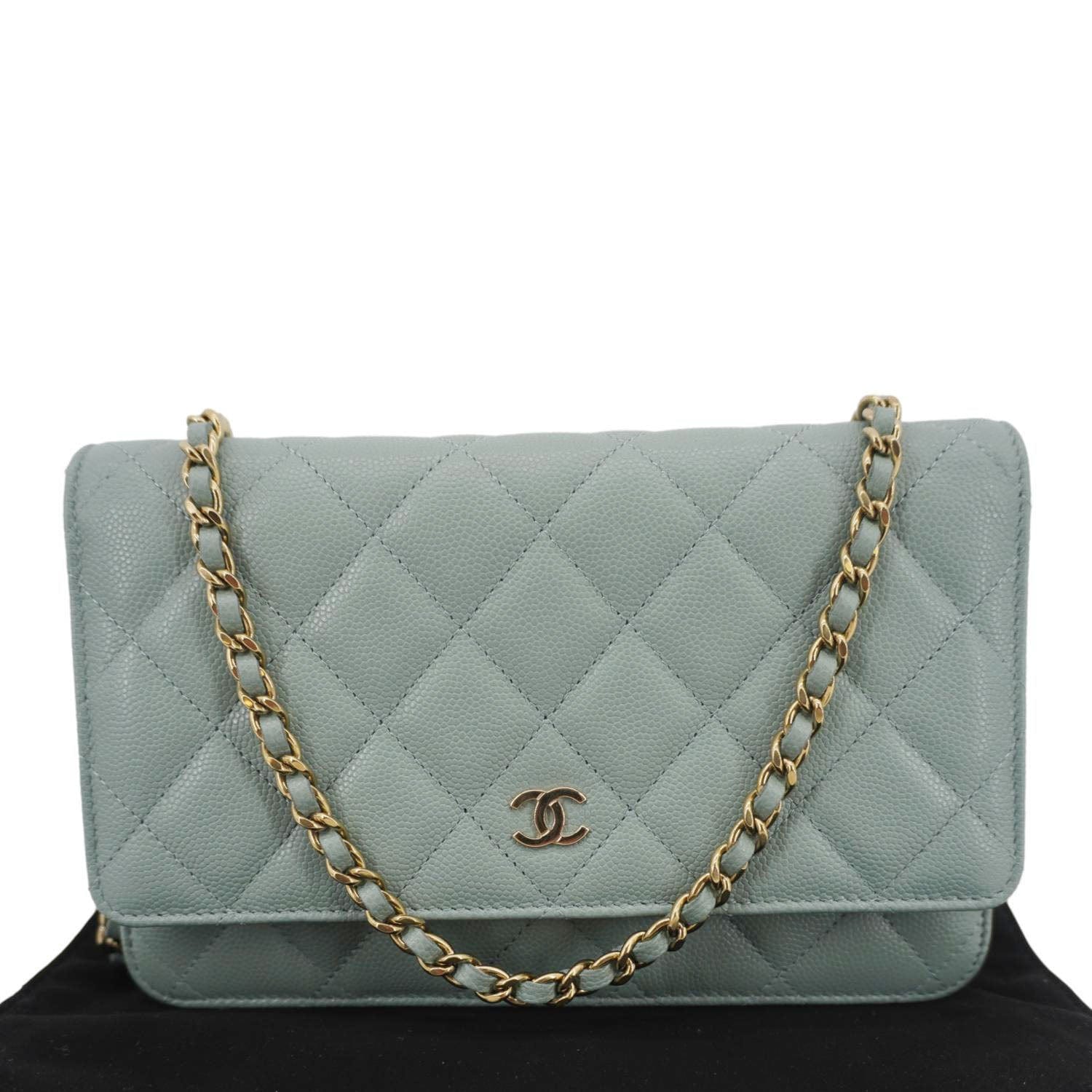 Chanel Wallet On Chain Quilted Caviar Leather Crossbody Bag Light Blue