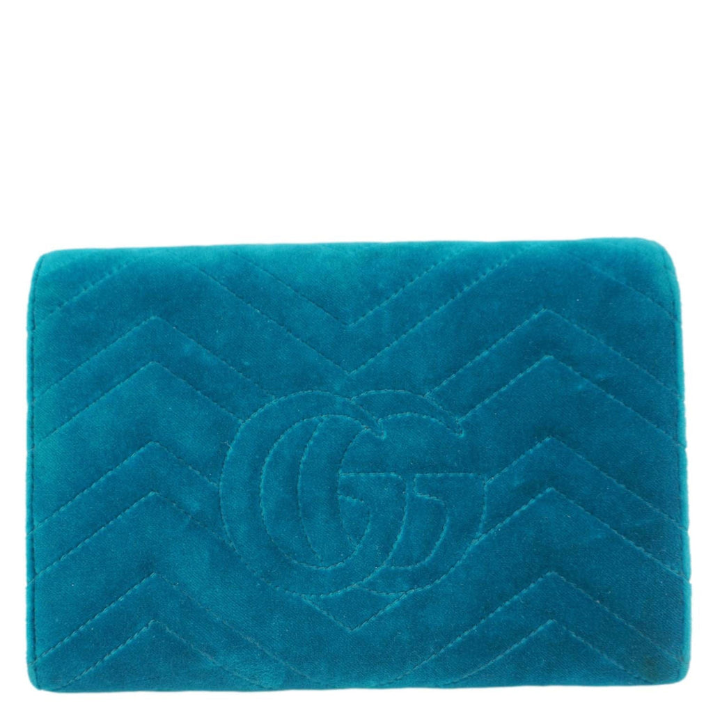 GUCCI Gucci Marmont Matelasse Velvet Chain Wallet Pavone Cyan 474575