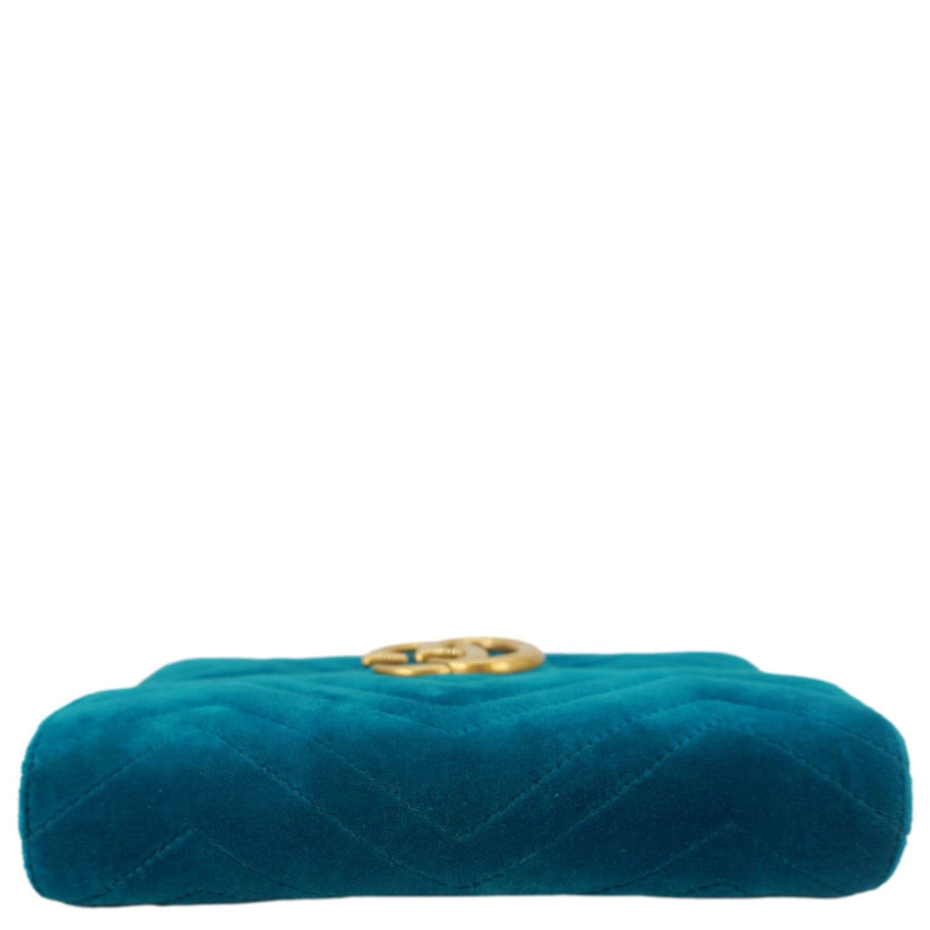 GUCCI Gucci Marmont Matelasse Velvet Chain Wallet Pavone Cyan 474575