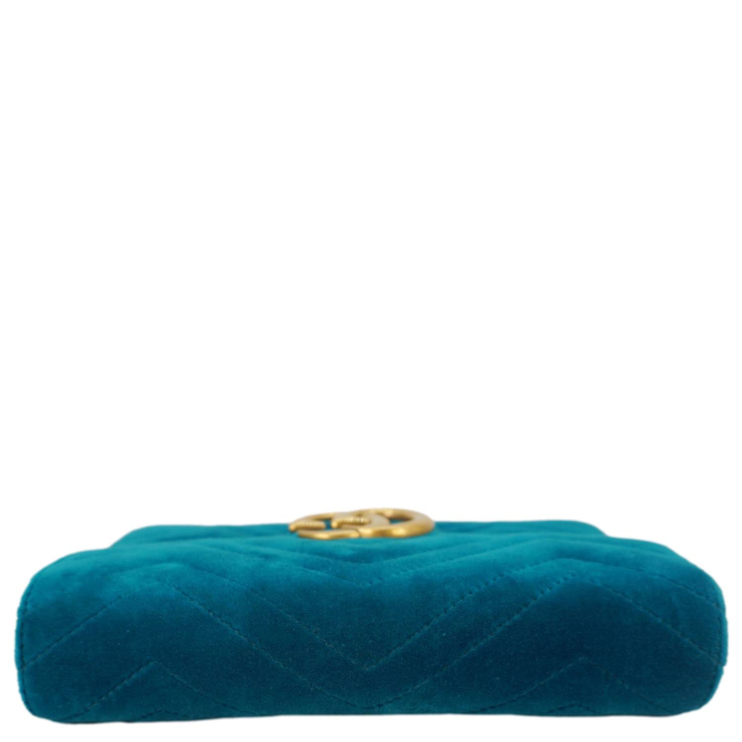 GUCCI Gucci Marmont Matelasse Velvet Chain Wallet Pavone Cyan 474575