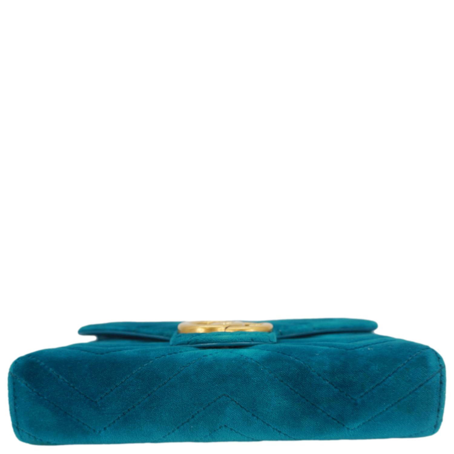 GUCCI Gucci Marmont Matelasse Velvet Chain Wallet Pavone Cyan 474575