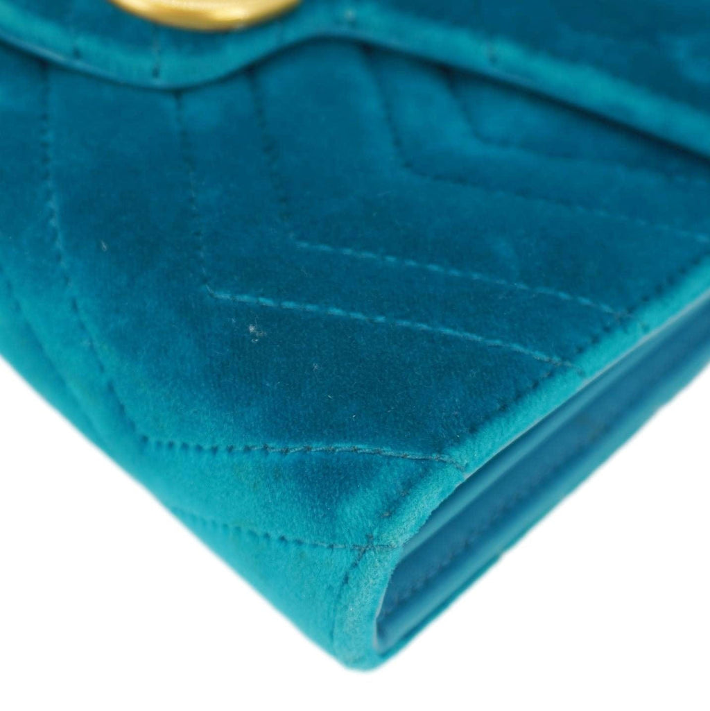 GUCCI Gucci Marmont Matelasse Velvet Chain Wallet Pavone Cyan 474575