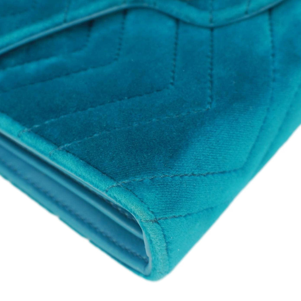 GUCCI Gucci Marmont Matelasse Velvet Chain Wallet Pavone Cyan 474575