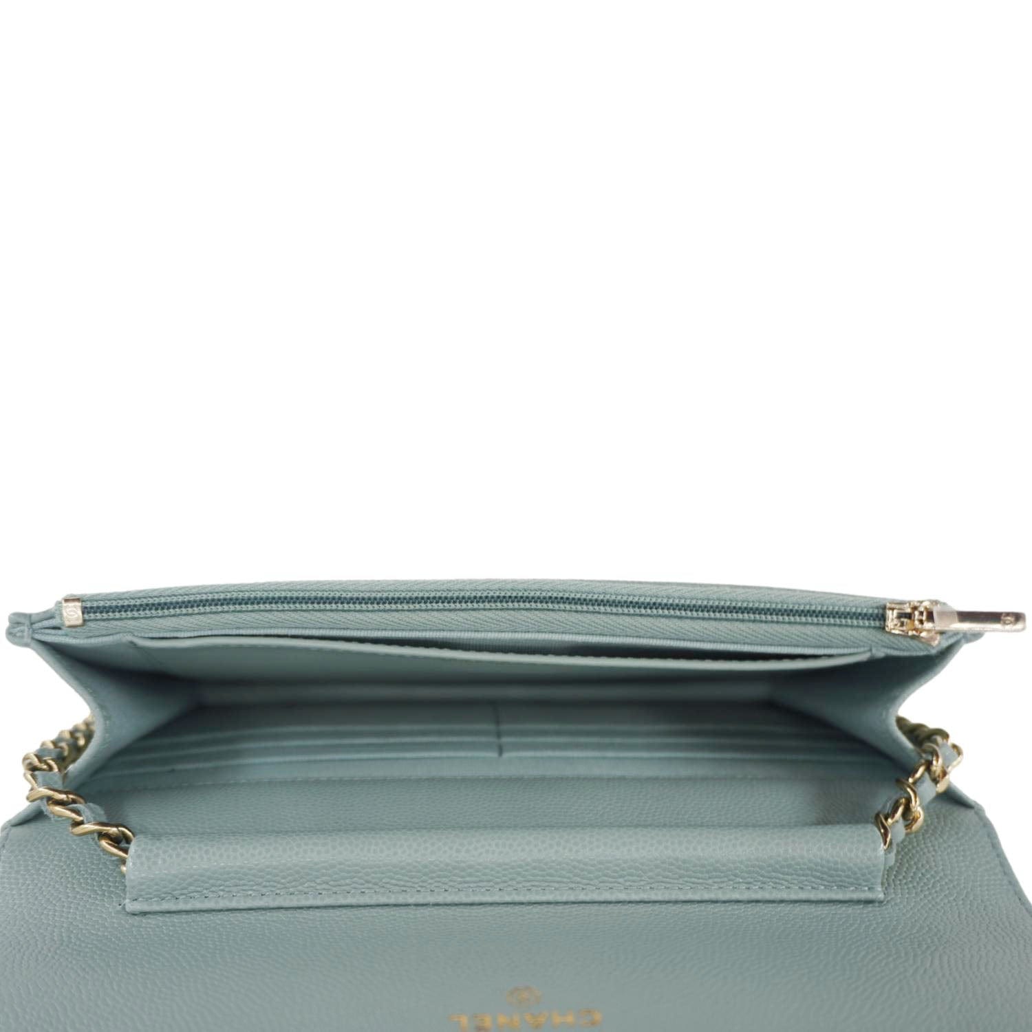 Chanel Wallet On Chain Quilted Caviar Leather Crossbody Bag Light Blue