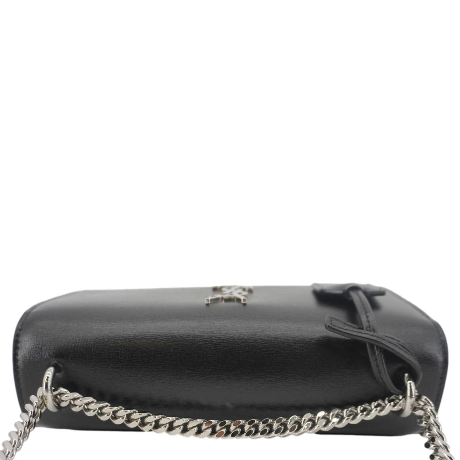 YVES SAINT LAURENT Sunset Monogram Leather Shoulder Bag Black