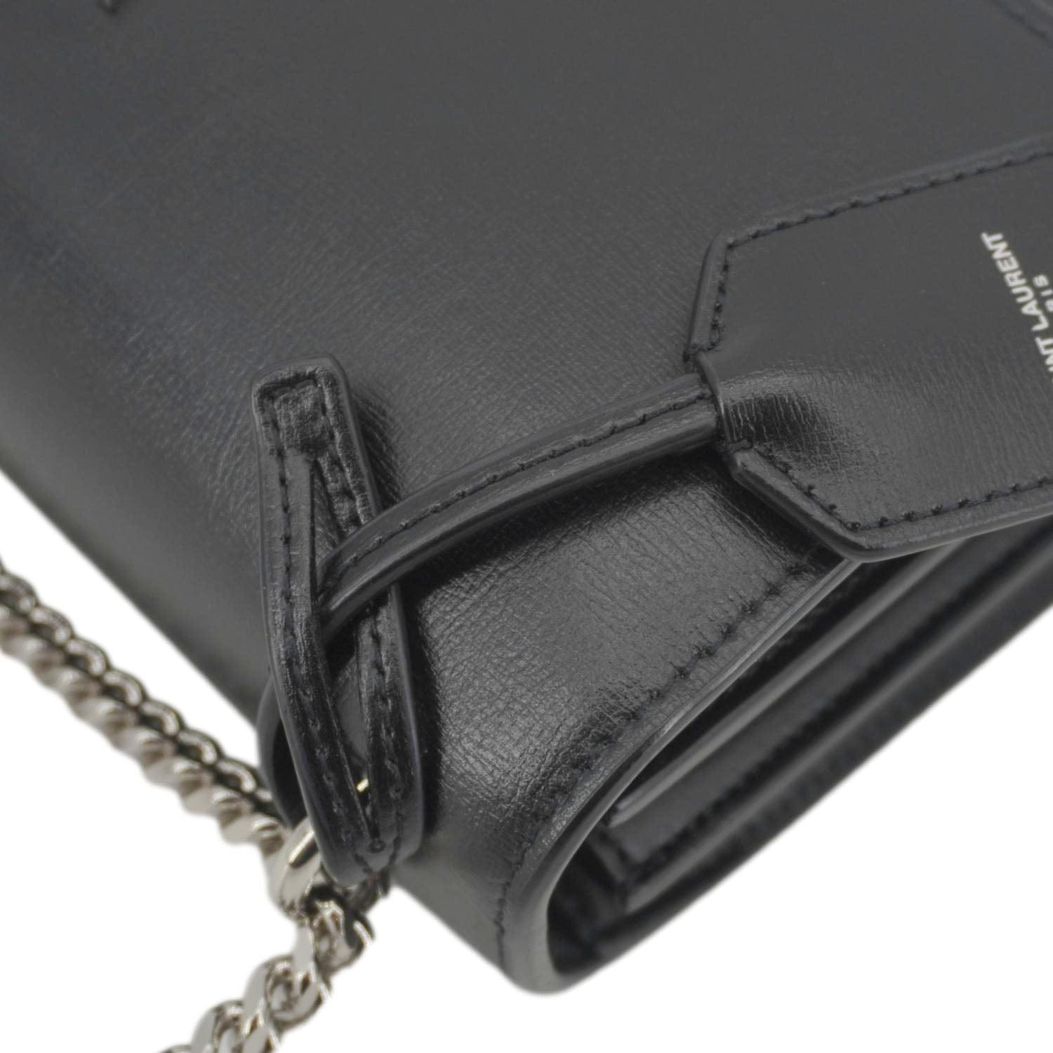 YVES SAINT LAURENT Sunset Monogram Leather Shoulder Bag Black