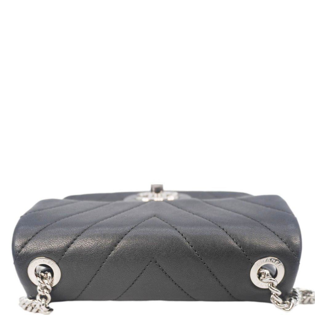 Chanel Mini Flap Quilted Chevron Leather Crossbody Bag Black