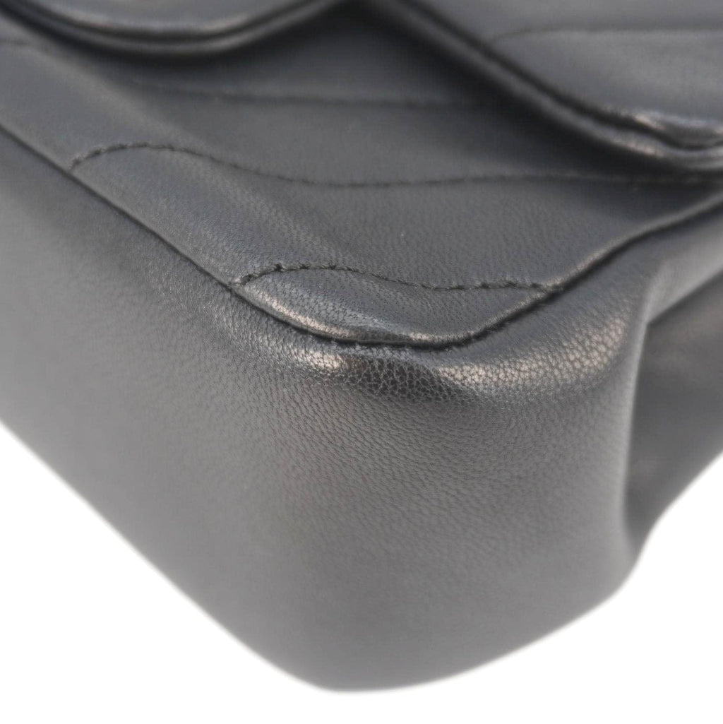 Chanel Mini Flap Quilted Chevron Leather Crossbody Bag Black