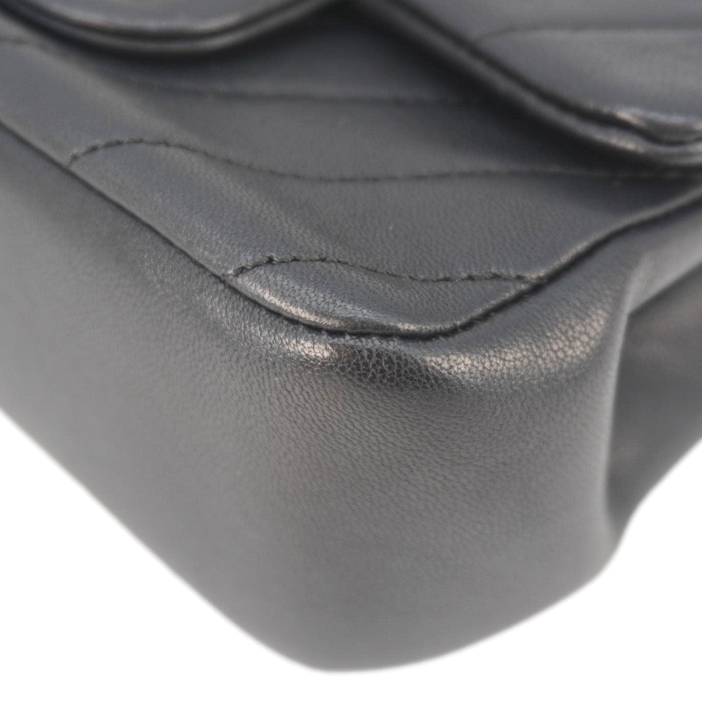 Chanel Mini Flap Quilted Chevron Leather Crossbody Bag Black