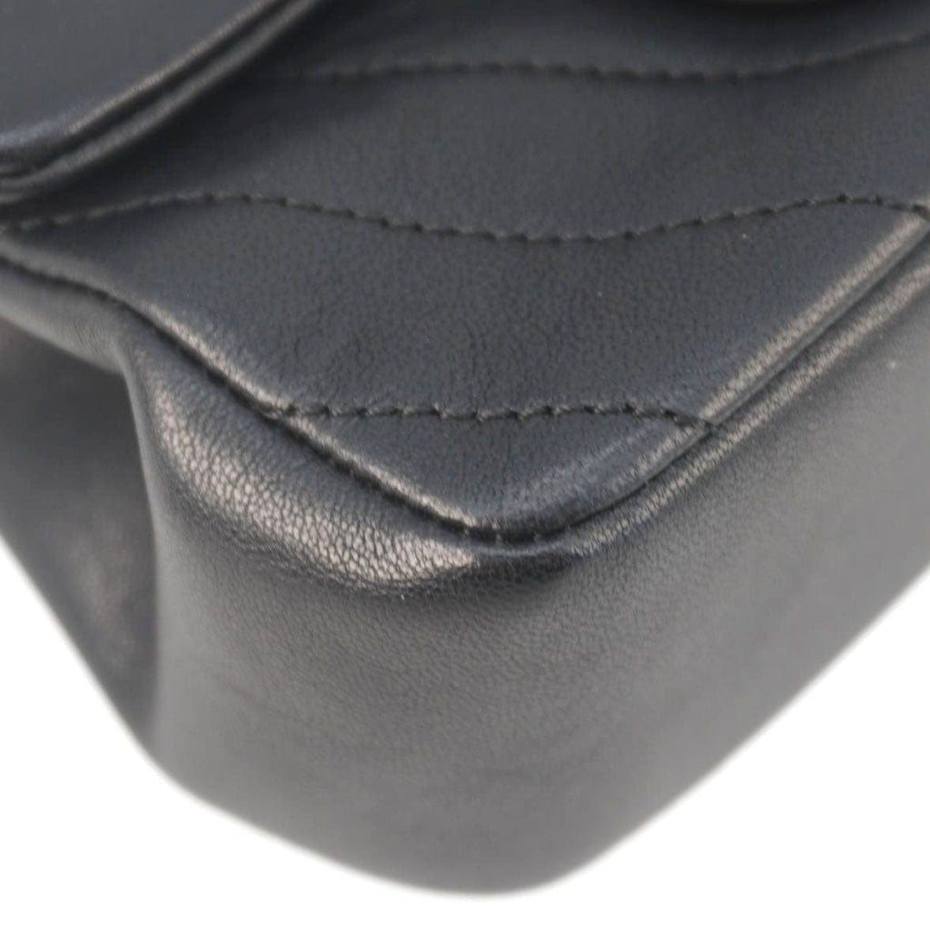 Chanel Mini Flap Quilted Chevron Leather Crossbody Bag Black