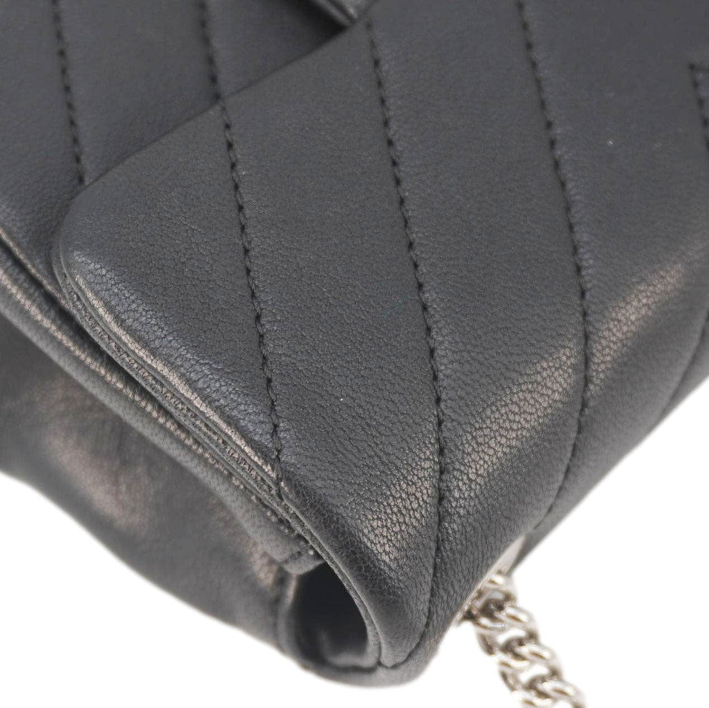Chanel Mini Flap Quilted Chevron Leather Crossbody Bag Black