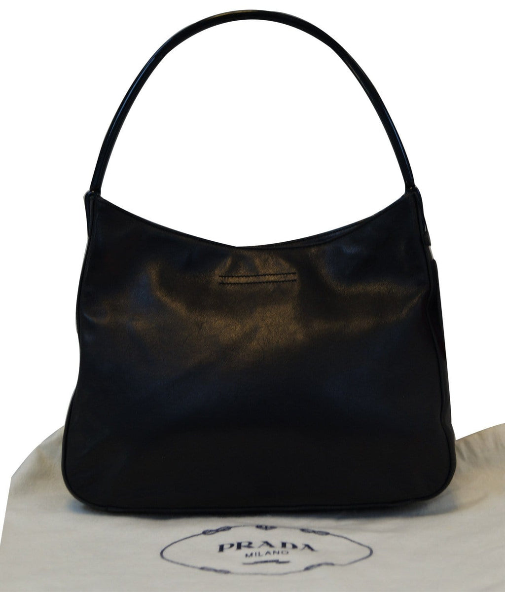PRADA Milano Black Leather Hobo Shoulder Bag TT1209