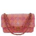 Chanel Rectangular Flap Medium Quilted Tweed Shoulder Bag Pink