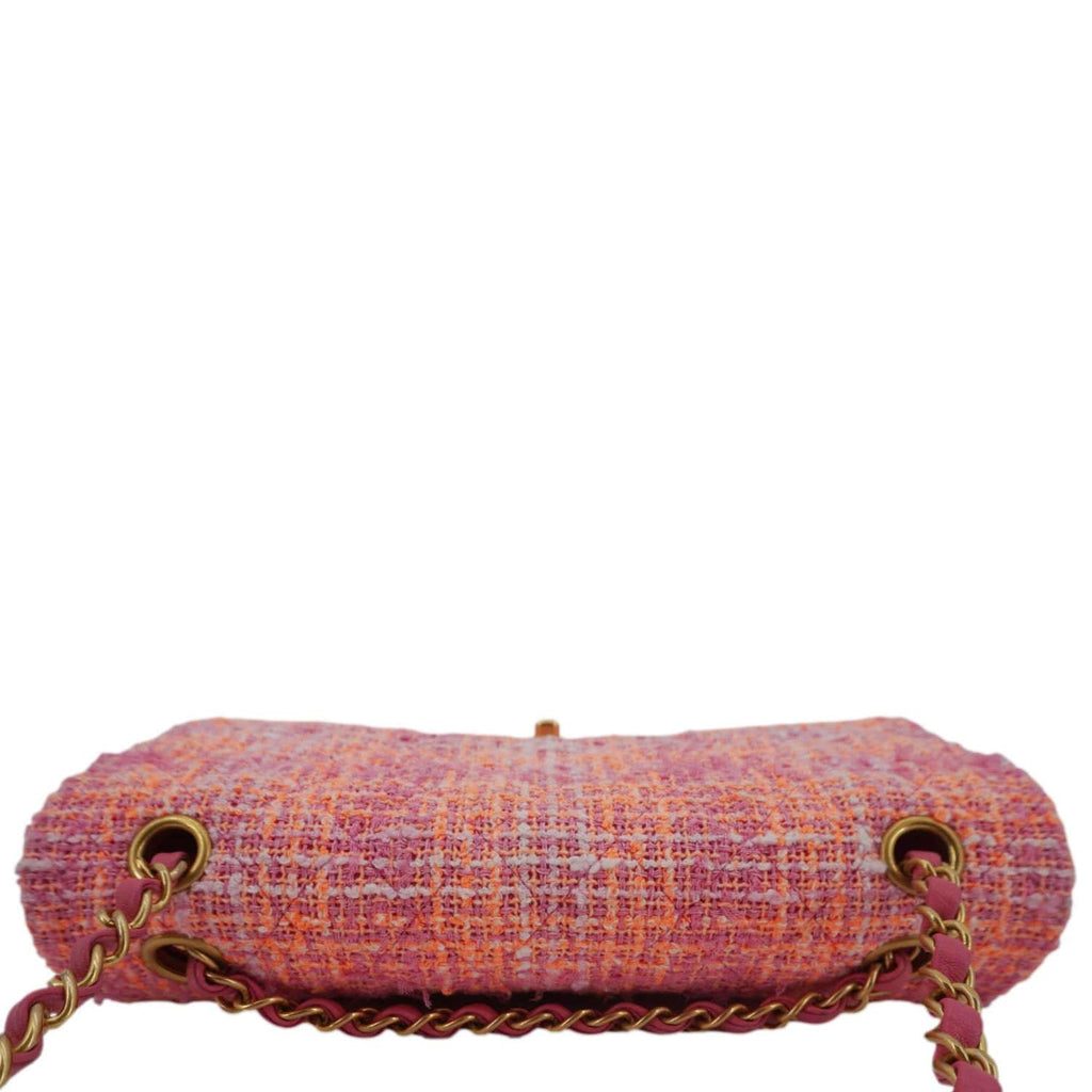 Chanel Rectangular Flap Medium Quilted Tweed Shoulder Bag Pink