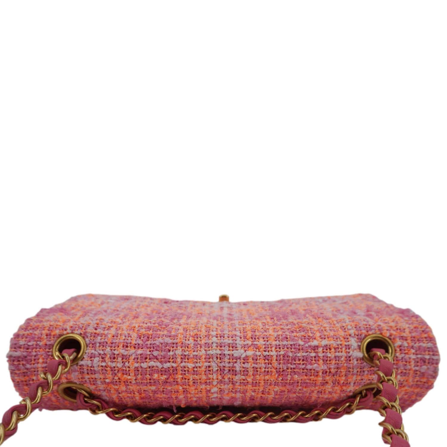 Chanel Rectangular Flap Medium Quilted Tweed Shoulder Bag Pink
